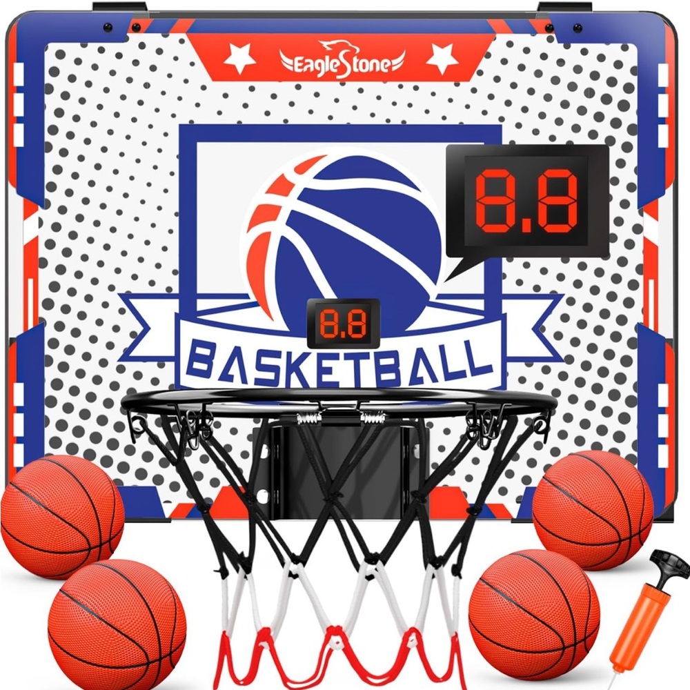 NEW! Kids Indoor Basketball Hoop 4 Balls Electronic Scoreboard Functionality